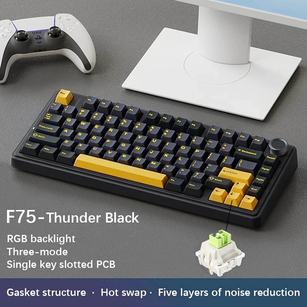 Aula Mechanical Keyboard With A 75% Layout, Wireless Hot-swappable Gaming Keyboard Featuring 5 Padding And A Knob, Supports Wireless/2.4ghz/usb-c, Rgb Lighting