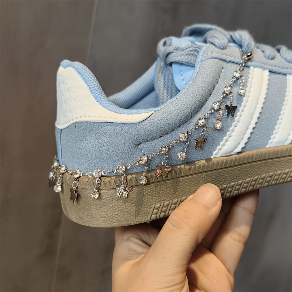 Image of 1pc New Ballet-style Rhinestone-embellished Heel Chain, High-end Shoe Chain, Sweet And Cool Y2k Style, Detachable Decorative Chain For Skate Shoes And Military-style Trainers