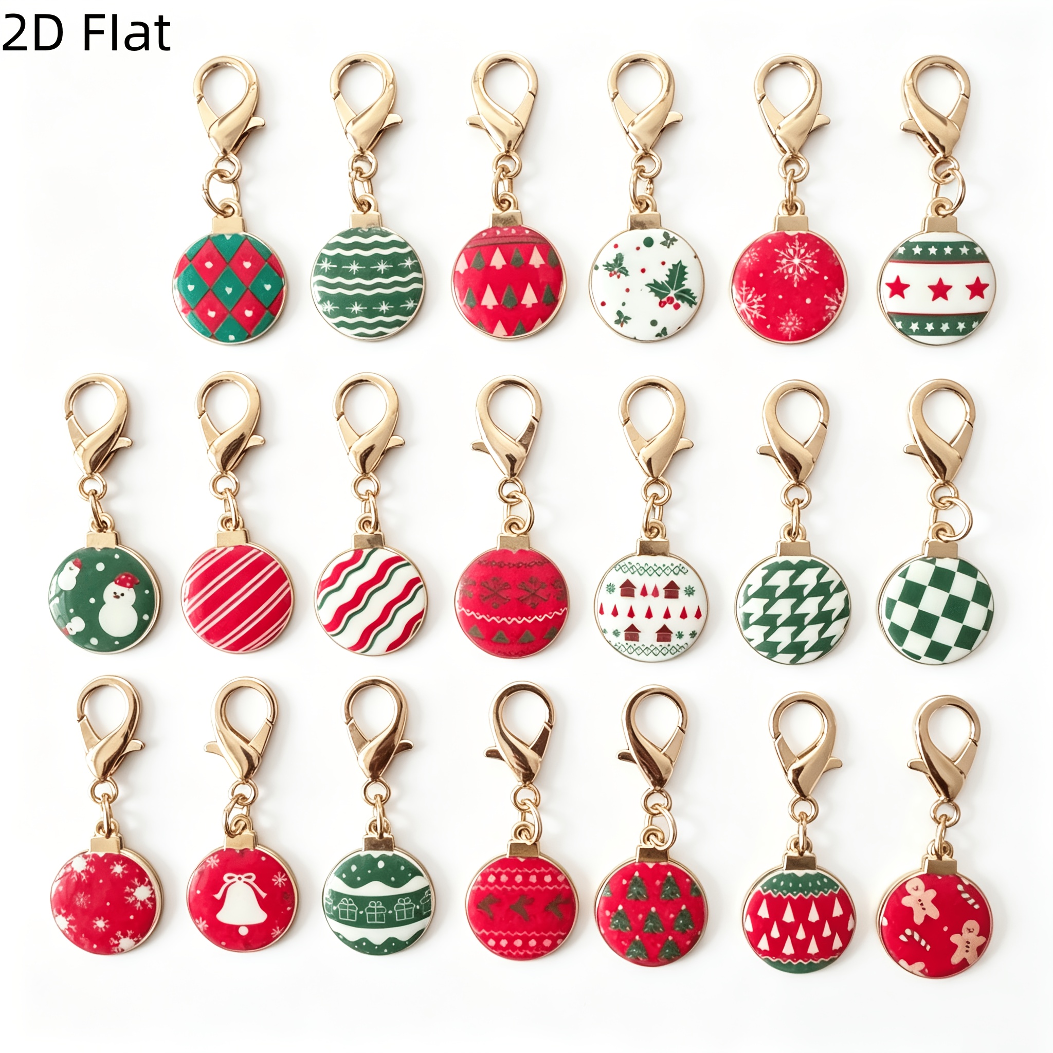 TEMU 2d Flat, 2d Flat, 20pcs Cartoon 2d Flat Christmas Round Keychains Gingerbread Man Snowman Bell Christmas Tree Pattern Small Pendant Holiday