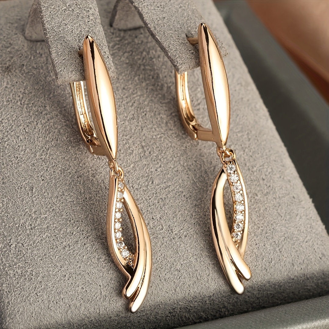 TEMU A Pair Of Luxurious And Golden Cross-shaped Synthetic Synthetic Zirconia Women's Fashion Pendant Earrings, A Party/birthday Gift For