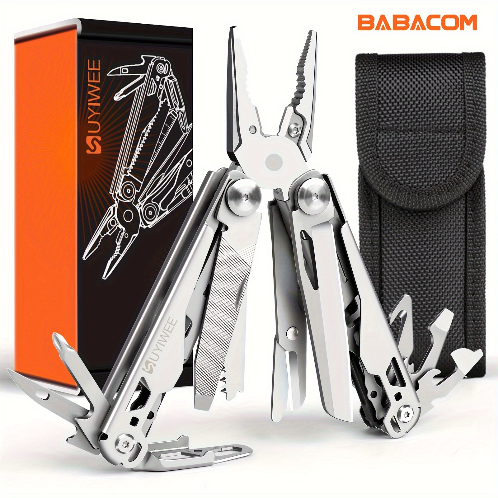 

Babacom Multitool 19-in-1 With Safety Lock, Professional 440a Stainless Steel Multi Tool Pliers Pocket Tool, Foldable Multitools With Nylon Sheath For Outdoors, Survival, Camping, Hiking, Repairing