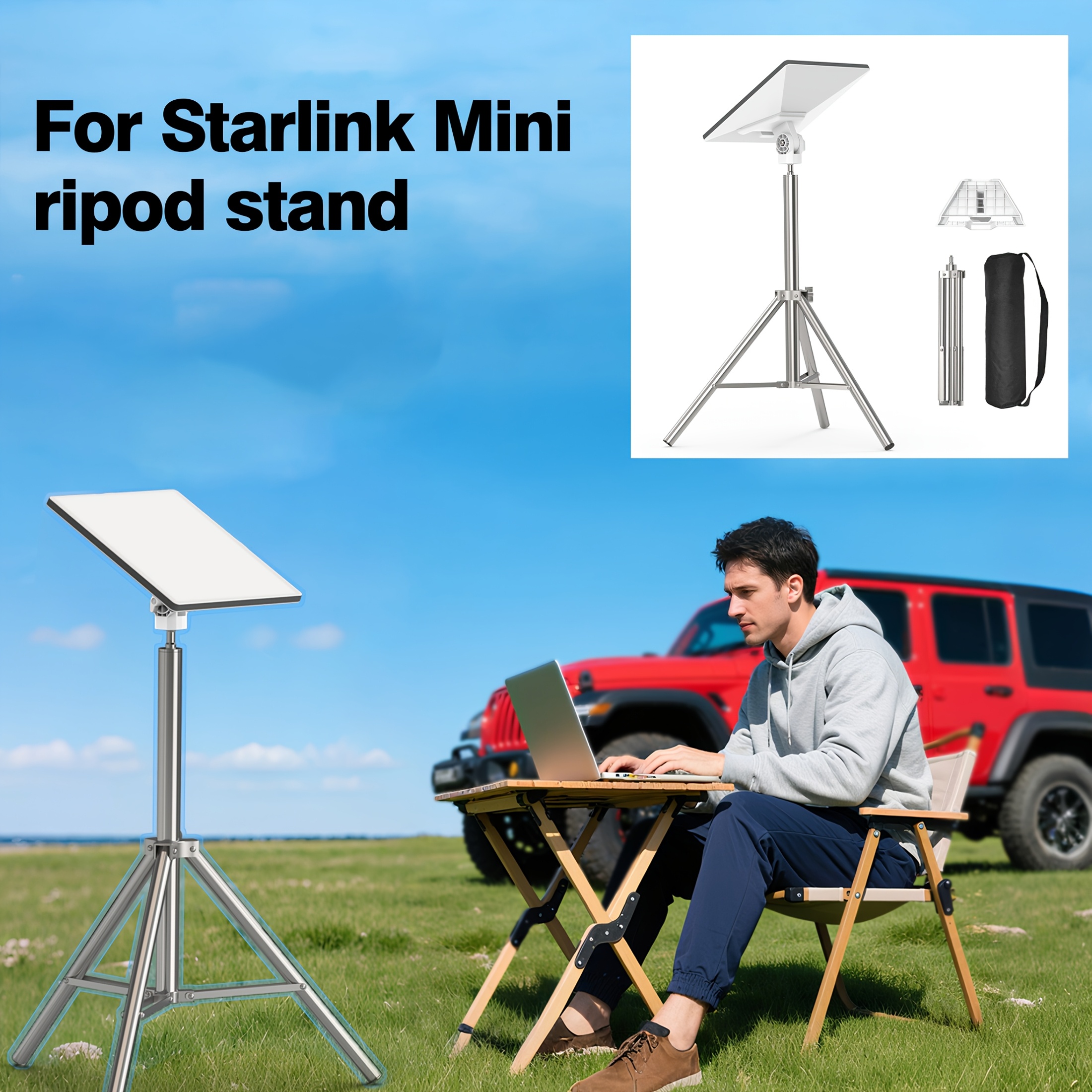 Support Trépied Starlink Mini avec Adaptateur Vis 1/4", Pied Télescopique Réglable en Hauteur & Tête Balle Inclinable à 360°