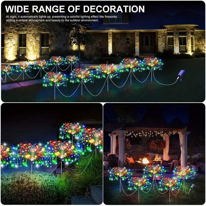 Set de 5 lumini solare cu efect de artificii, 300/400 LED, decor de sărbători, 8 moduri de iluminat, potrivite pentru grădini, curți, case, festivaluri, Crăciun, Halloween, decor pentru petreceri, alimentare solară, instalare portabilă