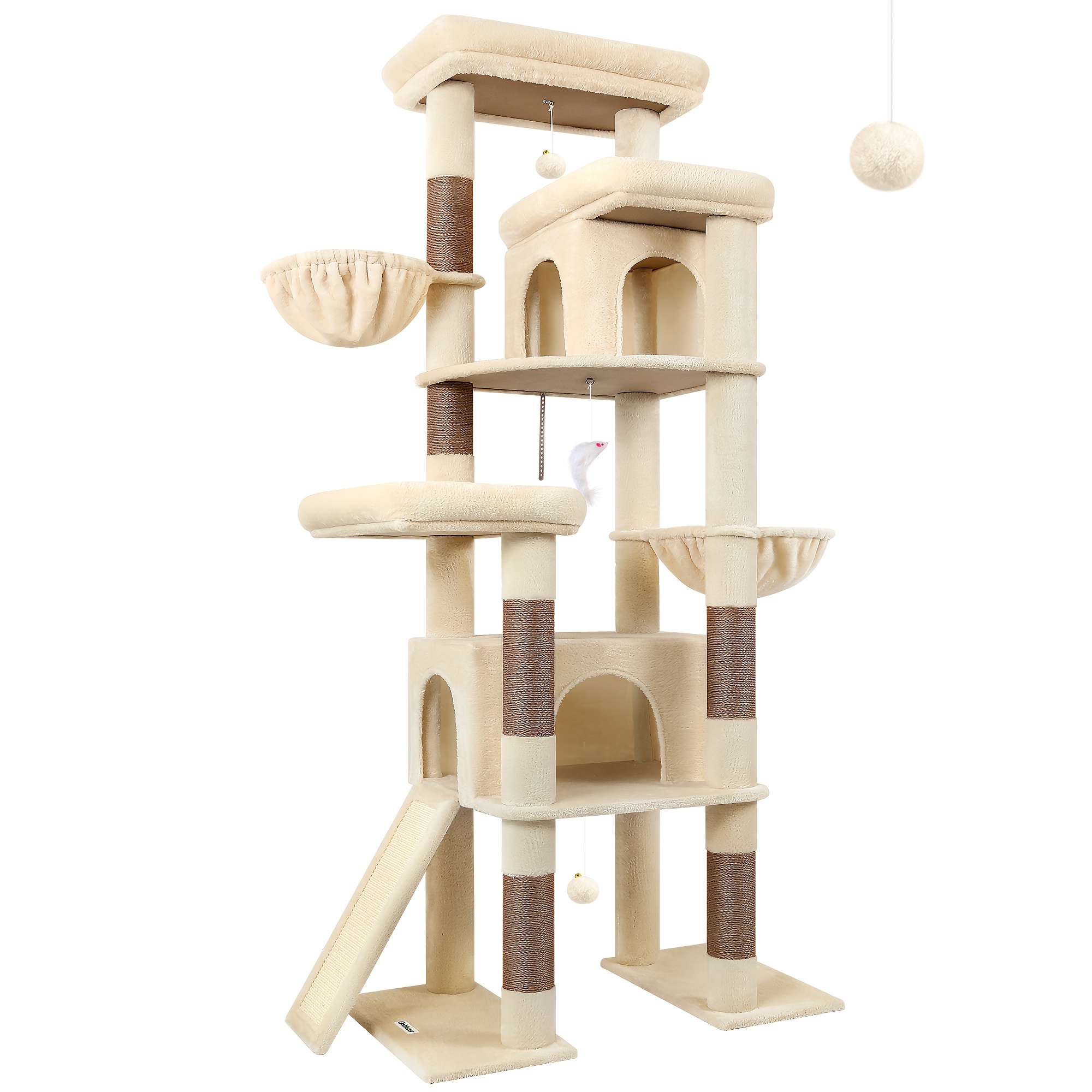 Image of Globlazer Xxl Tree, 78 Inch Heavy Duty Tall Cat Tower For Indoor Cats Large Adult, Multi-level Large Cat Condo With 6 Scratching Posts, Hanging Baskets, 2 Cat Caves, 2 Platform, S78