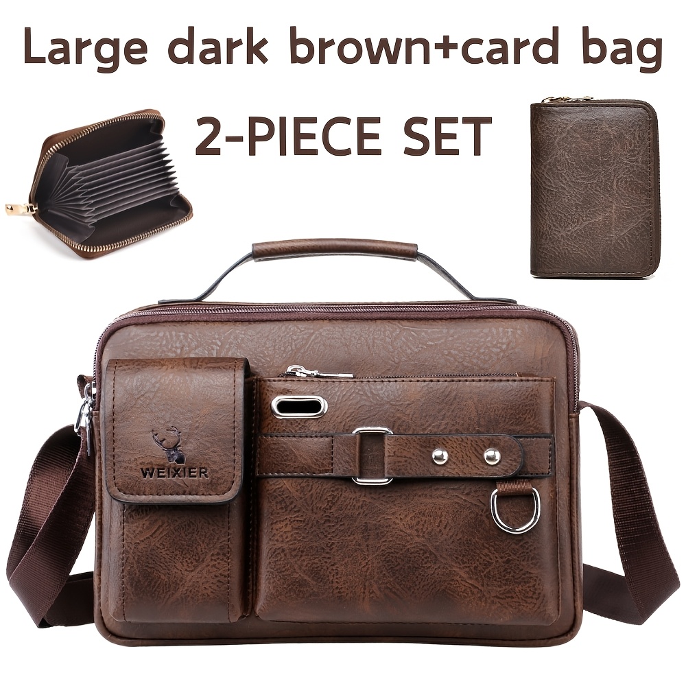 Image of Weixier Men's Shoulder Bag Crossbody Bag Men's Business Satchel Crossbody Bag Handheld Single Shoulder Crossbody Bag For Boys Casual Bag Men's Bag 2pcs Set With Multi-card Slot Card Bag Wallet