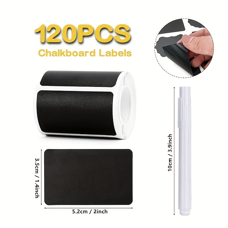 Image of Chalkboard Labels Stickers, 120pcs Black Chalkboard Labels For Containers With Marker Reusable And Waterproof Chalk Labels Blackboard Stickers For Storage Bins Container Glass Jars Cups