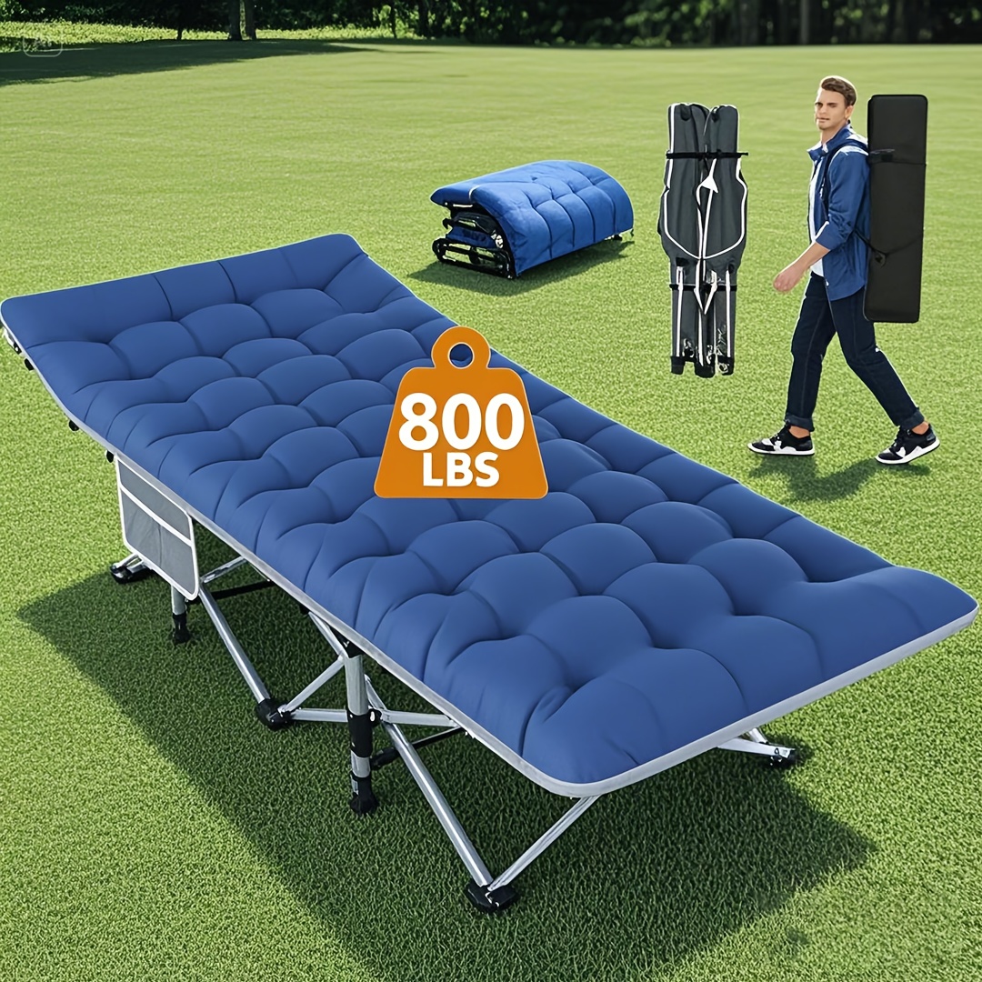extra large foldable outdoor camping bed 75 inches with double sided mattress portable foldable guest bed foldable camping bed with handbag 800 pound heavy duty bed perfect outdoor camping equipment and gear mothers day gift