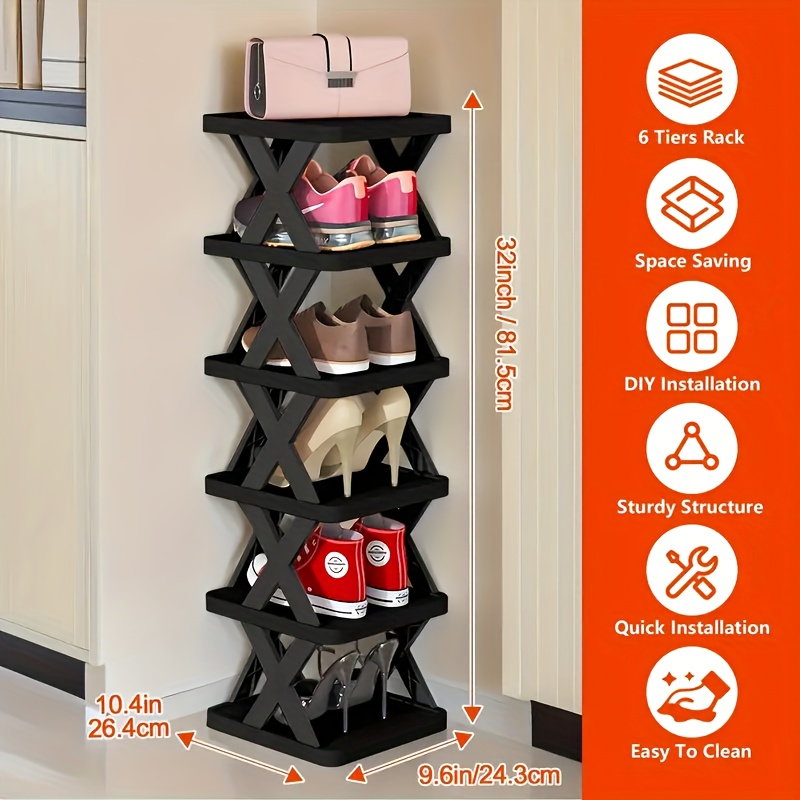 TEMU Étagère à chaussures à 6 niveaux, peut contenir 9 paires de chaussures, étagère à chaussures encombrante, étagère à chaussures haute et étroite