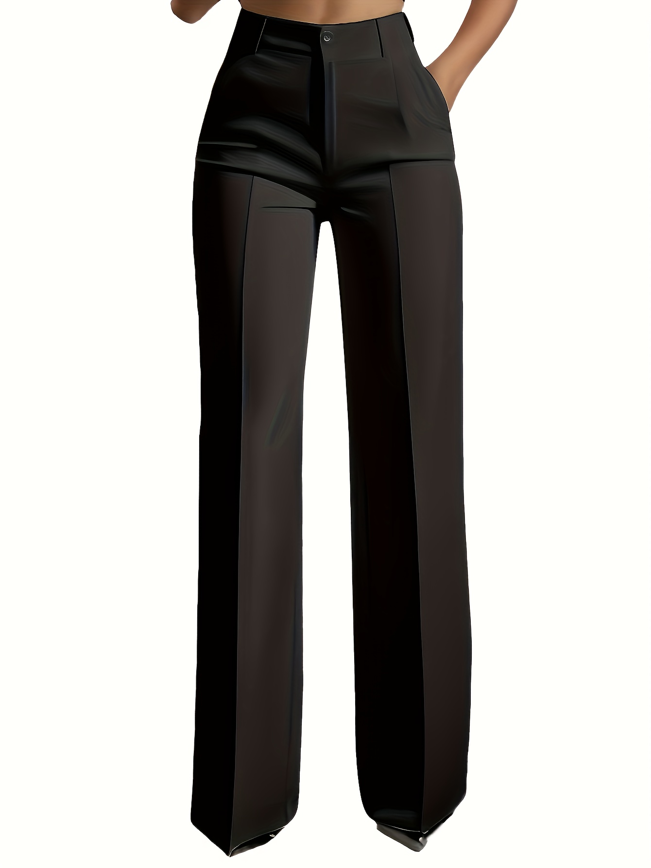 2pcs Women's Elegant Solid Color Straight-Leg Pants with Diagonal/Slant Pocket - Beltless, Solid Color Trousers for, Casual & Semi-Formal Wear - Machine Washable Non-Stretch - Pants Suitable for Body Types