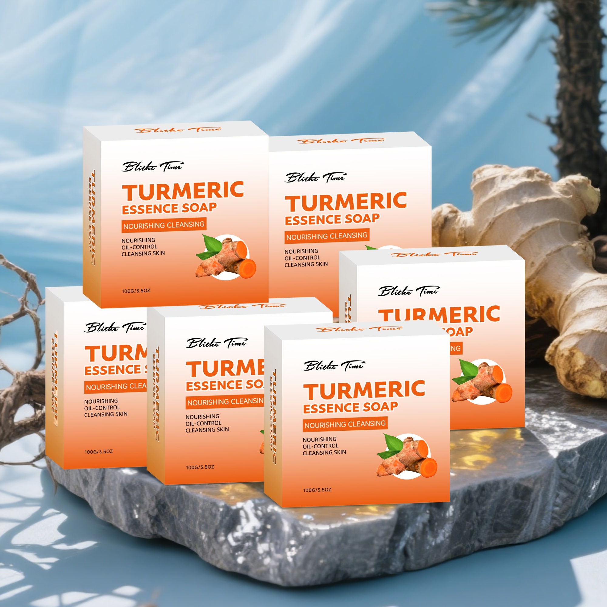 TEMU Ensemble de 6 savons Time Turmeric 100g*6pièces, fait à , parfum de , ingrédients naturels et doux, hydratant et nettoyant, couleur beige clair,