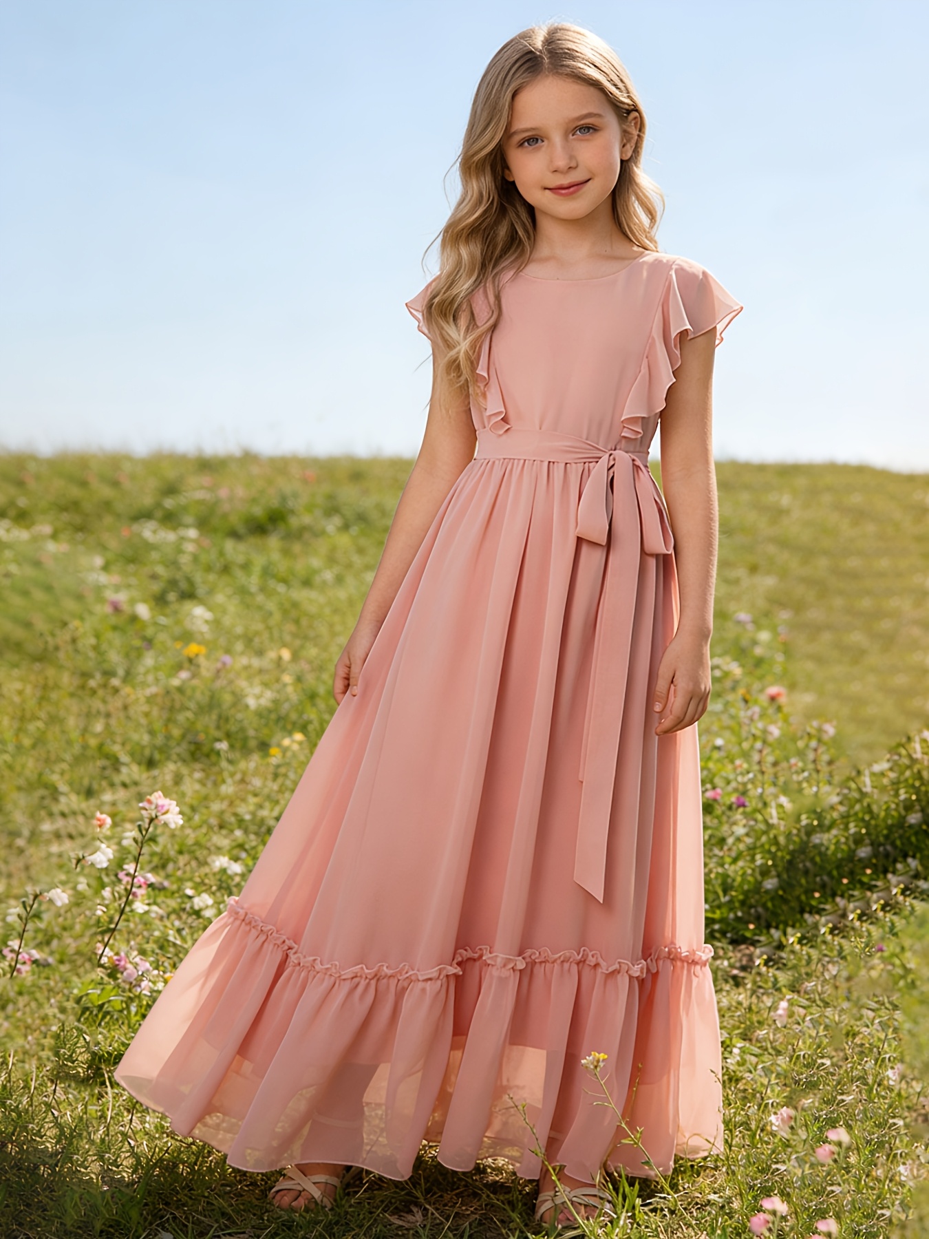 dresses for 12 year olds Mhzldyz Summer Dress for Kids Flowers Little Girls Tulle Lace Wedding Party Dress for Kids formal Birthday Princess Pageant Prom Maxi Gown Teen