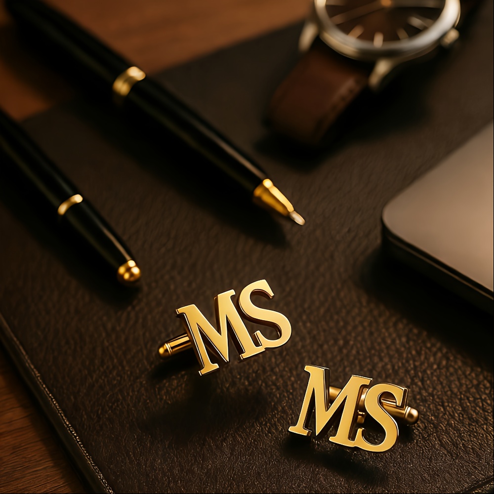 TEMU Custom Personalized Stainless Steel Cufflinks For Men, Featuring Trendy And Minimalist Laser-cut Designs, Perfect For Wedding Suit Additions,