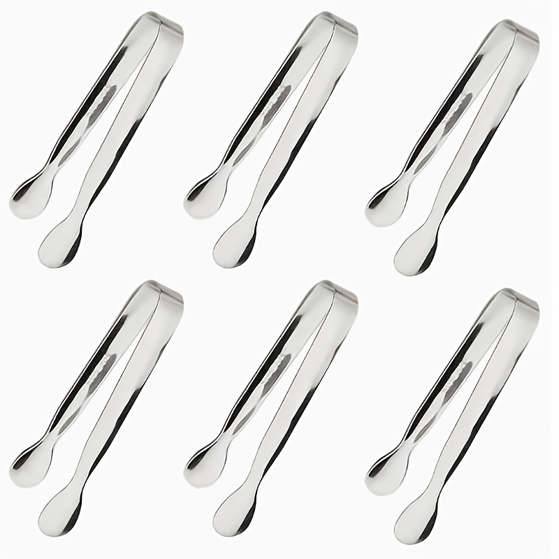 TEMU Mini Serving Tongs Set Of 6 Stainless Steel Small Tongs For Sugar Cubes Desserts Tea Party Ice Cubes Appetizers Smooth Rounded Edges Dishwasher