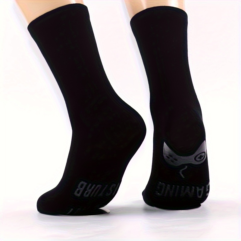 Pair of Black Anti-Slip Cotton Socks 'Glow-in-the-Dark Gaming Socks' for Men