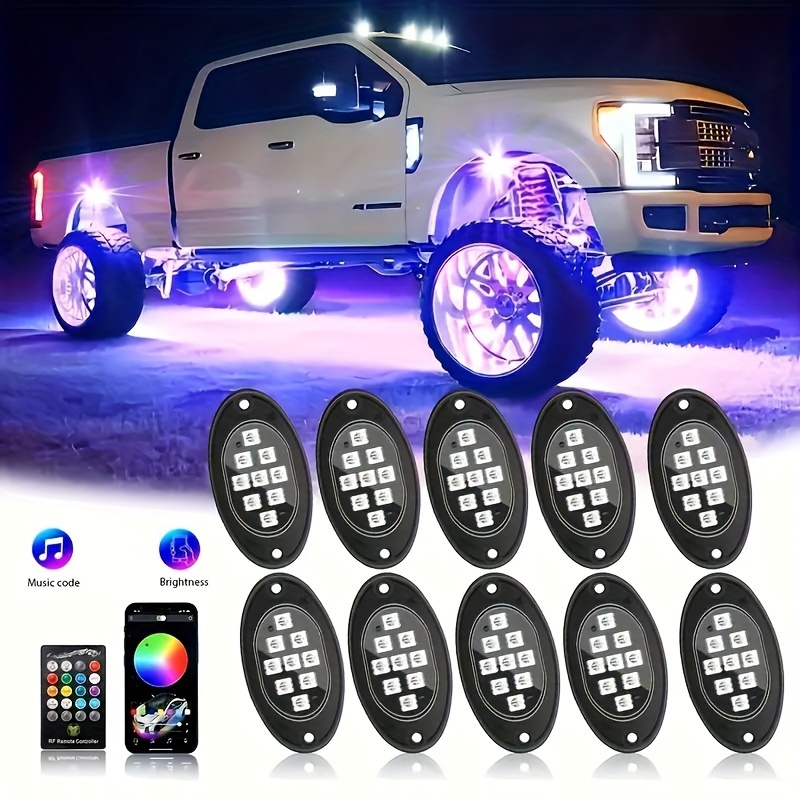 TEMU Rock Lights For Trucks Rgb Led Rock Lights Kit With, App/remote Control & , Wireless Remote Controller, Multicolor Cars Underglow, Footwell Neon Light Kits For Pickup Off Road Rzr Suv Atv Utv Car