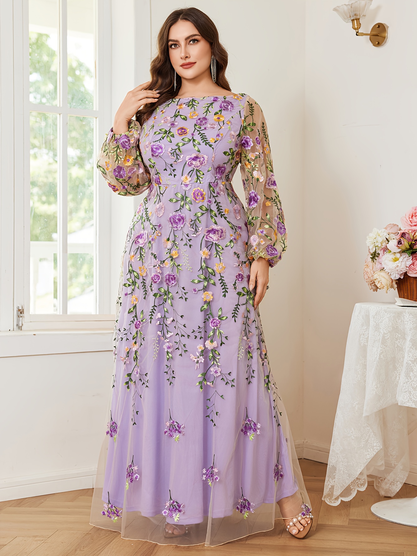 plus size fall wedding guest dresses with sleeves pretty CAMILLE|Plus Size Midi Long Lantern Sleeves V-Neck Lace Wedding  Guest Dress