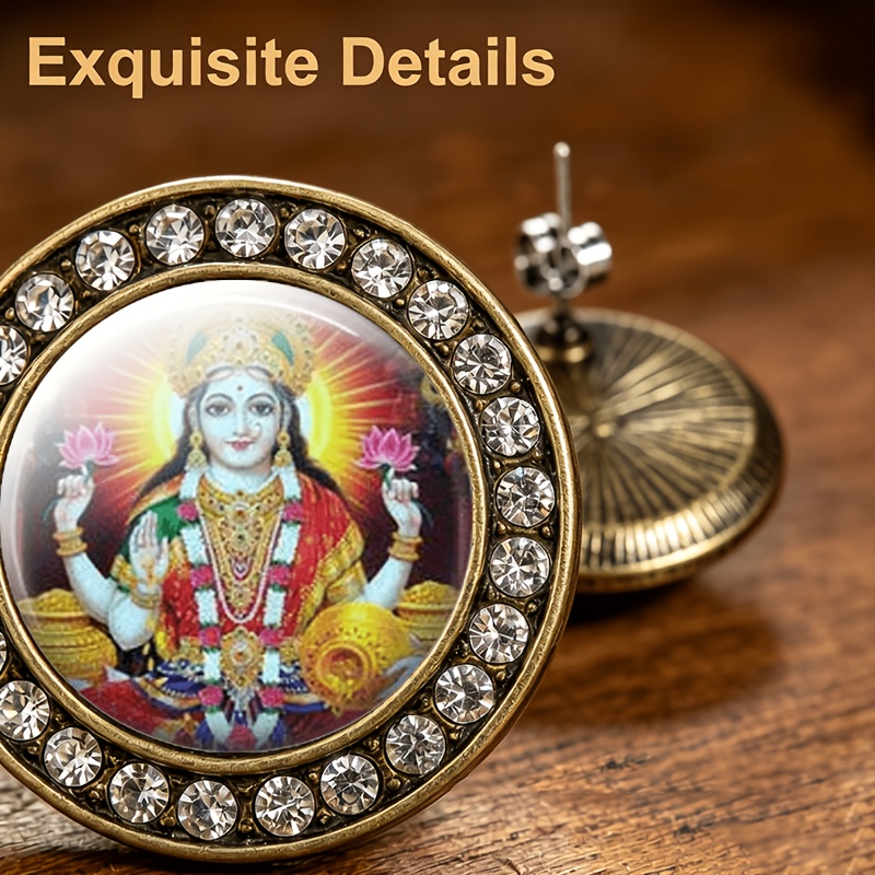 2pcs Translucent Glass-Inlaid Stud Earrings, Goddess Design