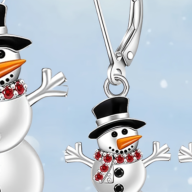 

3pcs Snowman Jewelry Set, Alloy Christmas Pendant Necklace And Earrings, Holiday Party Accessories, Ideal Birthday Gift For , With For Women And Teens 14+