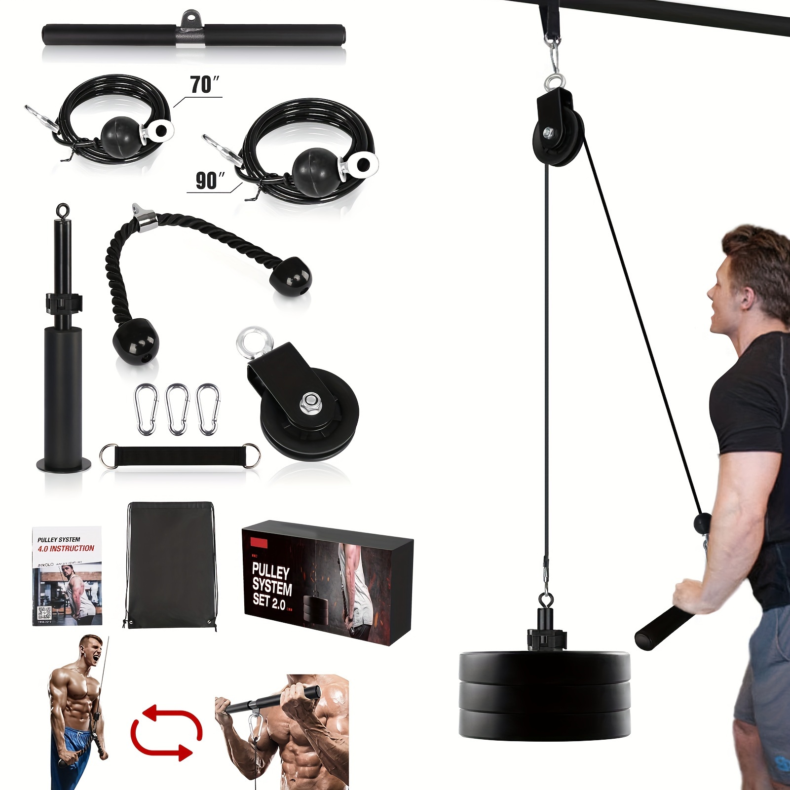 

Lat And Lift System, Upgraded Weight Cable System With Adjustable Length Cable For Biceps , Pull Down