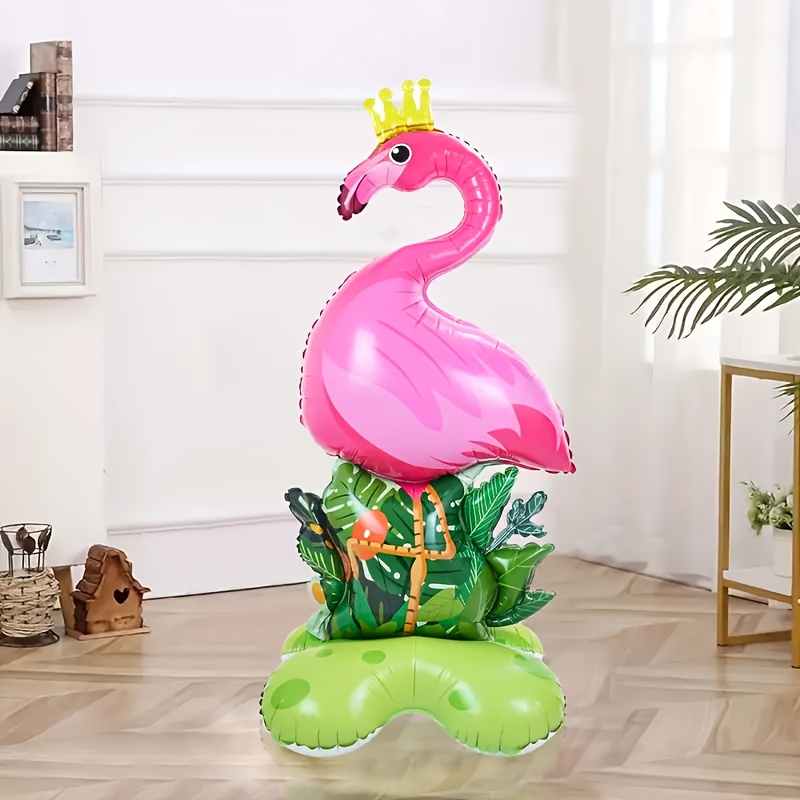 Image of 1 61.2-inch Large Flamingo Foil Balloon With Tropical - Vibrant Magenta Flamingo And Green Leaf Design, Perfect For Hawaiian , Birthday Parties, And , Flamingo Decoration For Christmas, Halloween