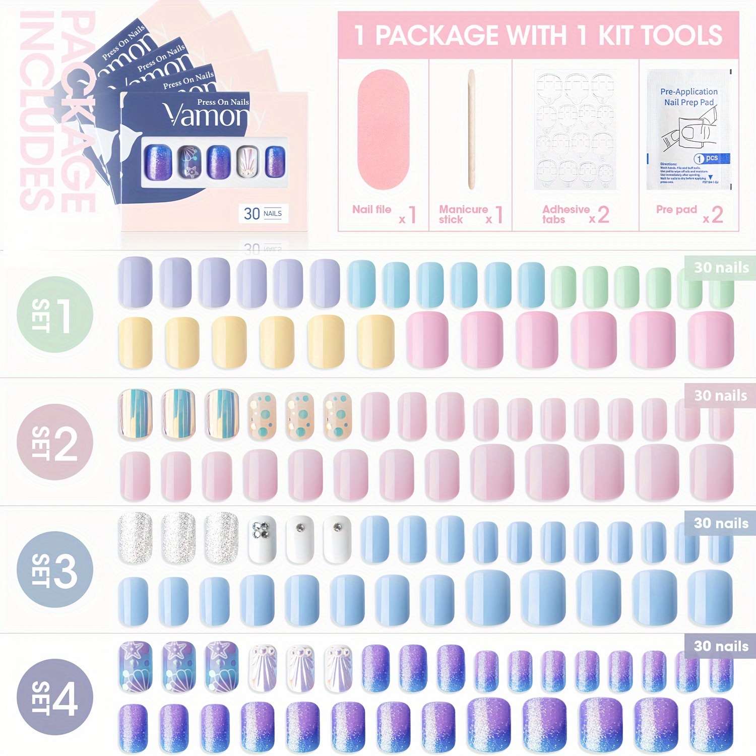 

Press On Nails Short Kit - Glitter On Nails Square Acrylic Glue On Nails With Nail Glue Soft Gel Fake Nails Fit Stick On Nails