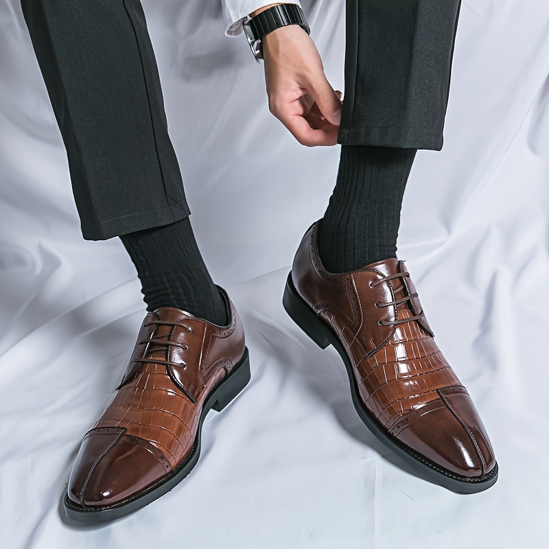 

Men's Trendy Cap Toe Lace Up Derby Shoes, Comfy Non Slip Rubber Sole Durable Business Style Walking Shoes, Men's Footwear