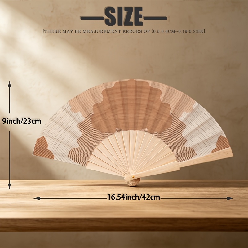 TEMU 23cm Retro Wood Folding Fan - Lightweight Portable Suitable For Summer Cooling, Parties, Music Festivals, Beach , Gradient Cloud & Wave Fan For
