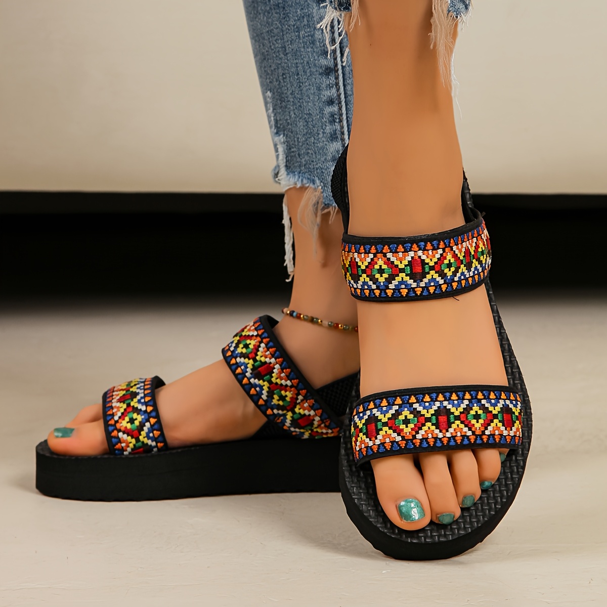womens stylish slide sandals comfortable eva sole open toe with geometric pattern lightweight fabric straps   beach casual   indoor use   Product details 20