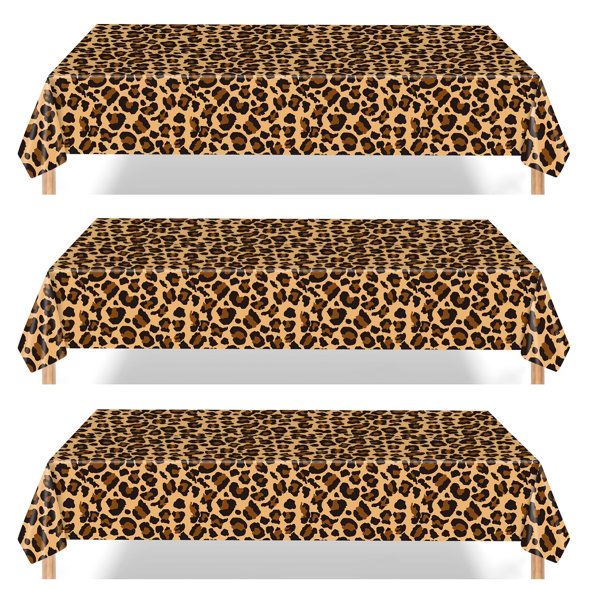 TEMU Halloween, Christmas, Pack Of 3 Leopard Print Tablecloths, Rectangular Wild Animal Pattern Tablecloth, Party Decor Striped Tablecloth, Suitable