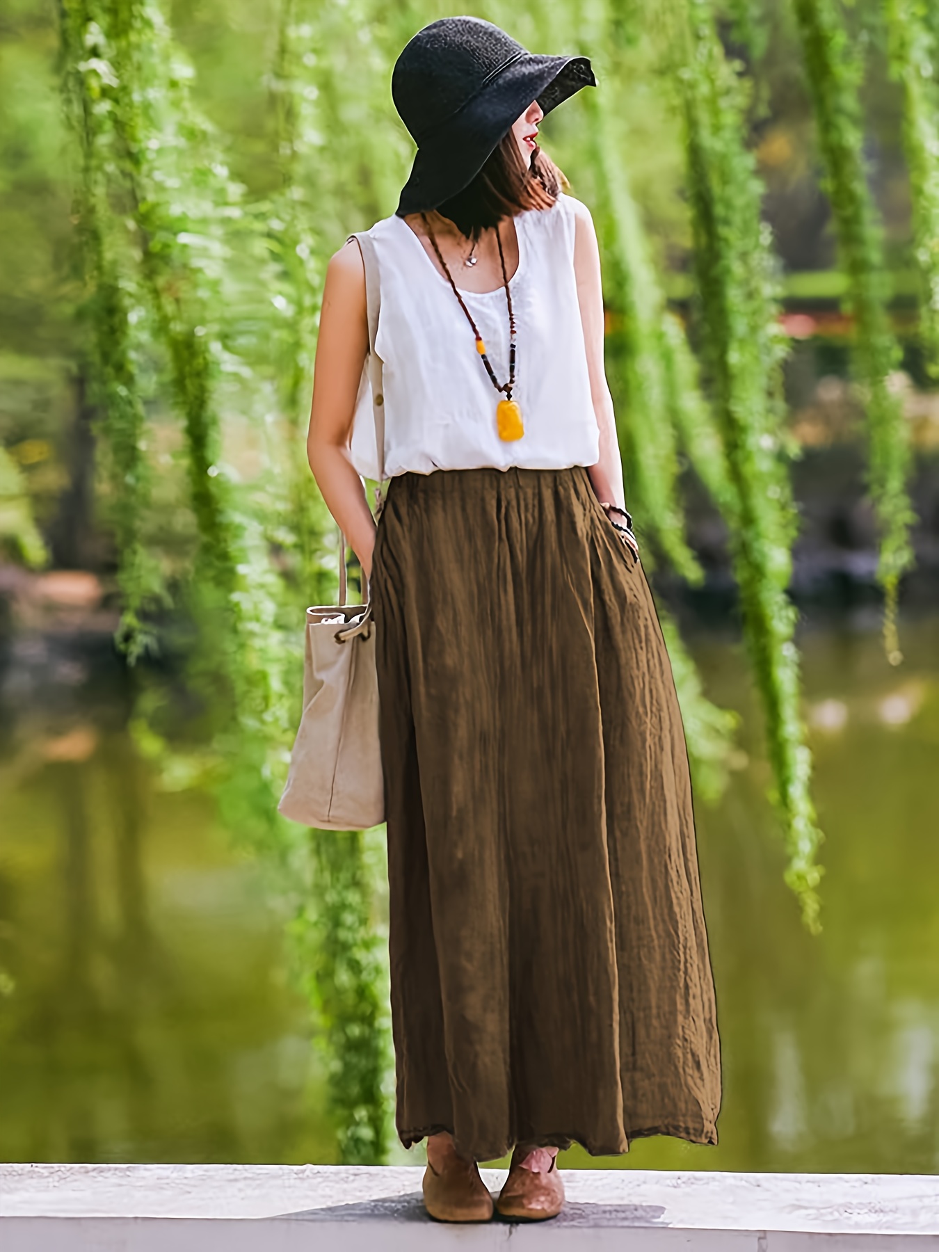 literary artistic loose long dress comfortable - Temu