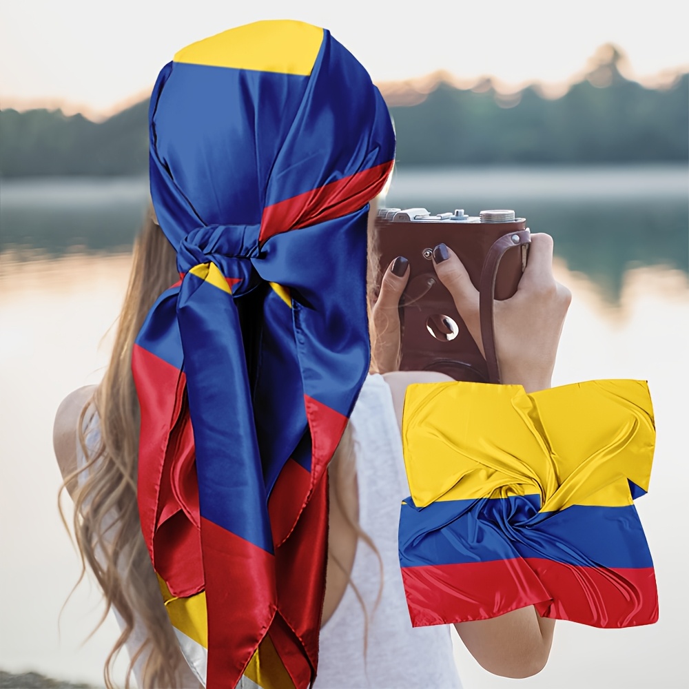 TEMU Pañuelo de 1 pieza, pañuelo cuadrado con estampado de rayas de de Colombia, pañuelo casual para exteriores, chal y transpirable para solar,