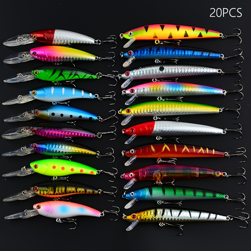 TEMU 20 pièces Leurre de Pêche en Plastique Couleur Minnow, Appât Artificiel Wobbler pour Eau Douce, Matériel de Pêche