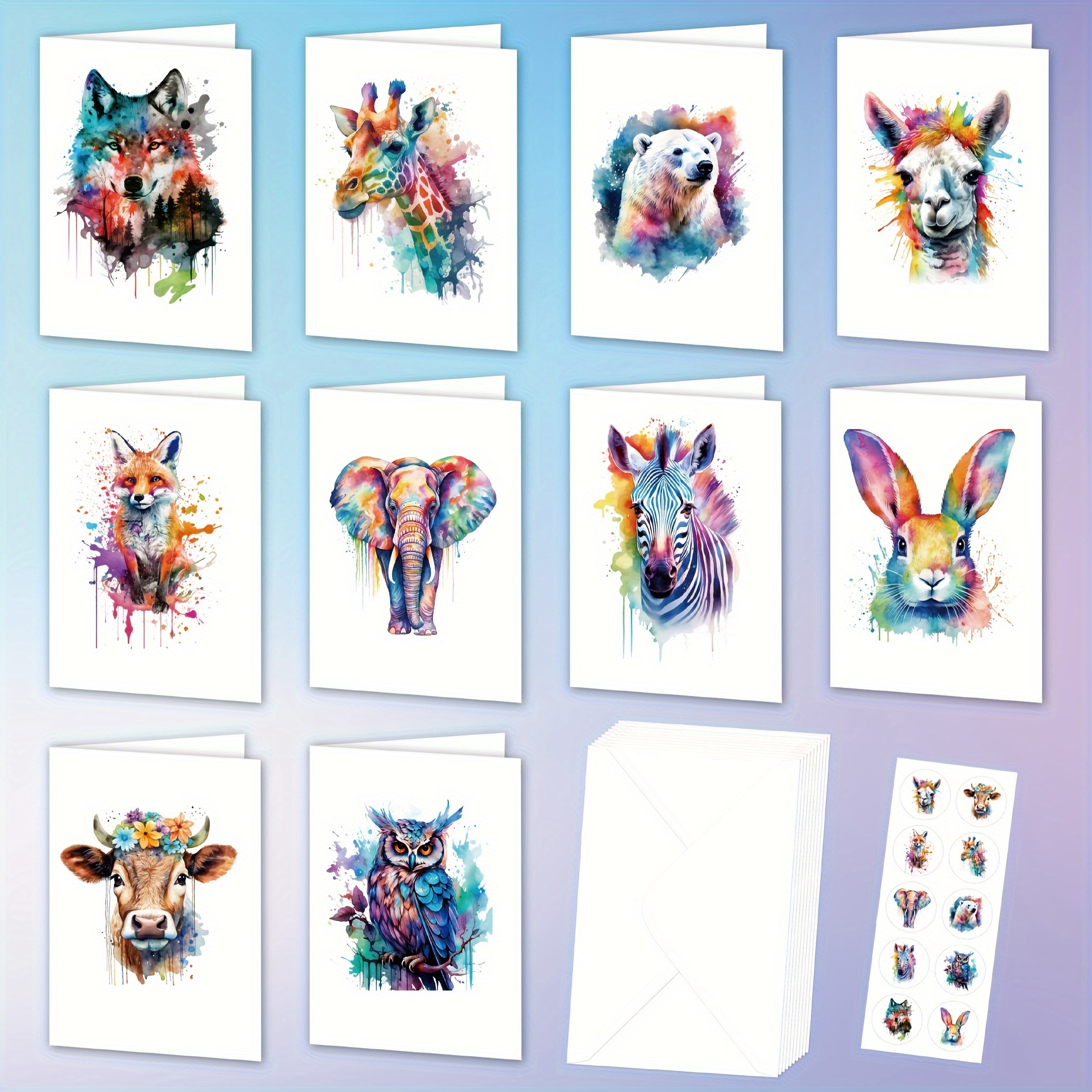 

Watercolor Animal Greeting Cards - Set Of 10 Unique Blank Cards With Envelopes And Sealing Stickers For Thank You, Invitations, And Special Occasions