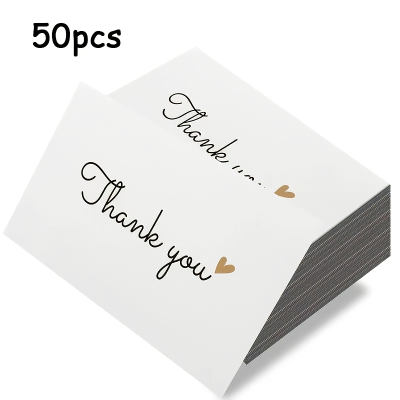 TEMU 50 Premium Glossy Thank You Cards - Elegant Cursive Script With Heart Accents, Versatile For Birthdays, Weddings, Business, Christmas,