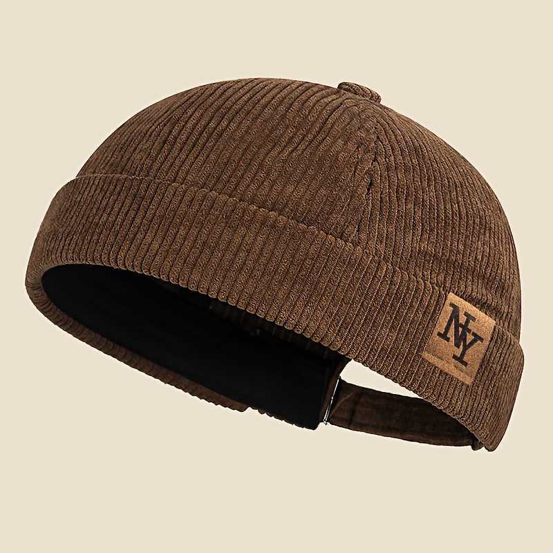 TEMU Chapeau de marin en velours pour homme avec une étiquette NY superposée , une casquette légère vintage bord, un fedora hip-hop , un chapeau