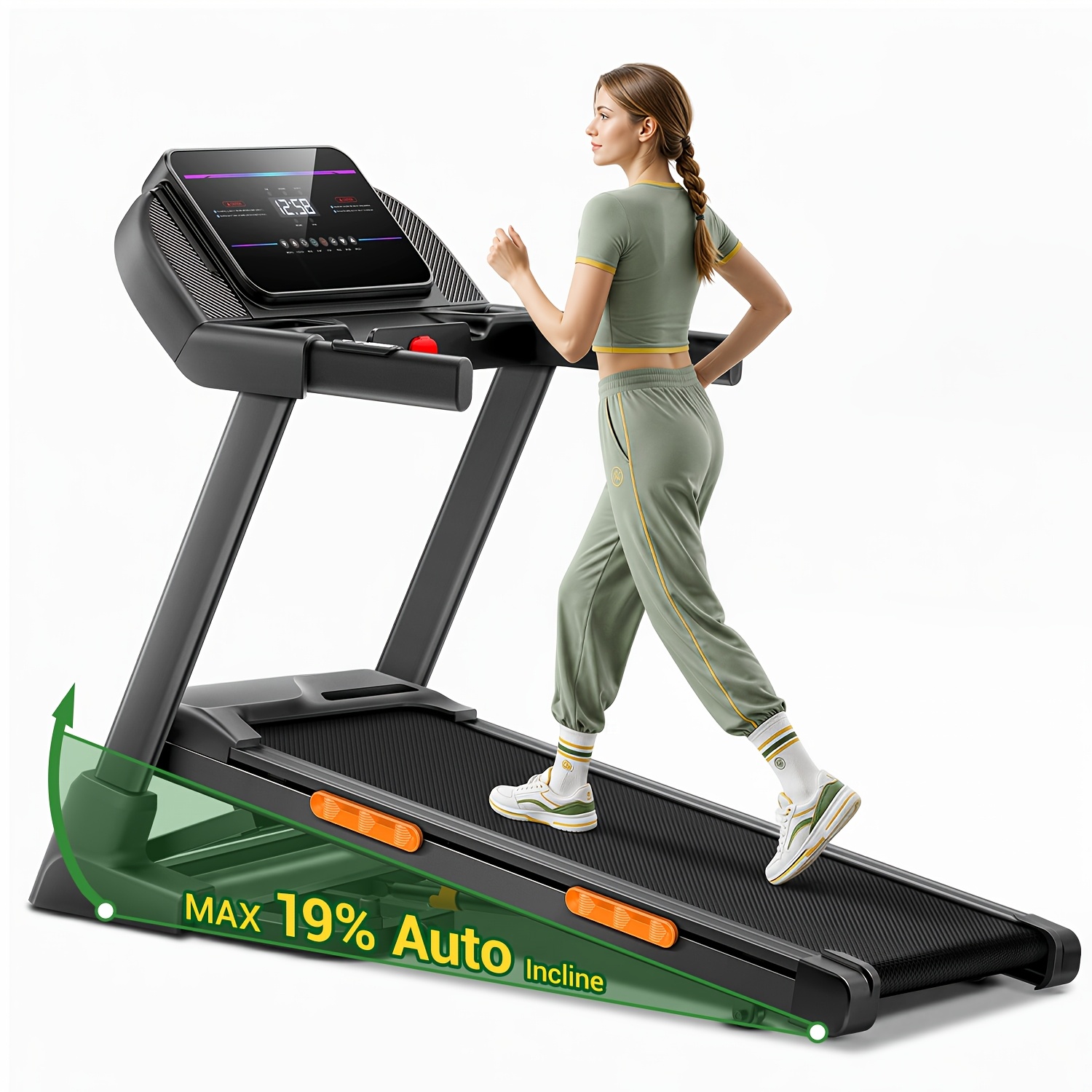4 in 1 folding treadmill with 19 auto incline 4 0  motor 400 lbs 8 0 mph and   sensors without battery