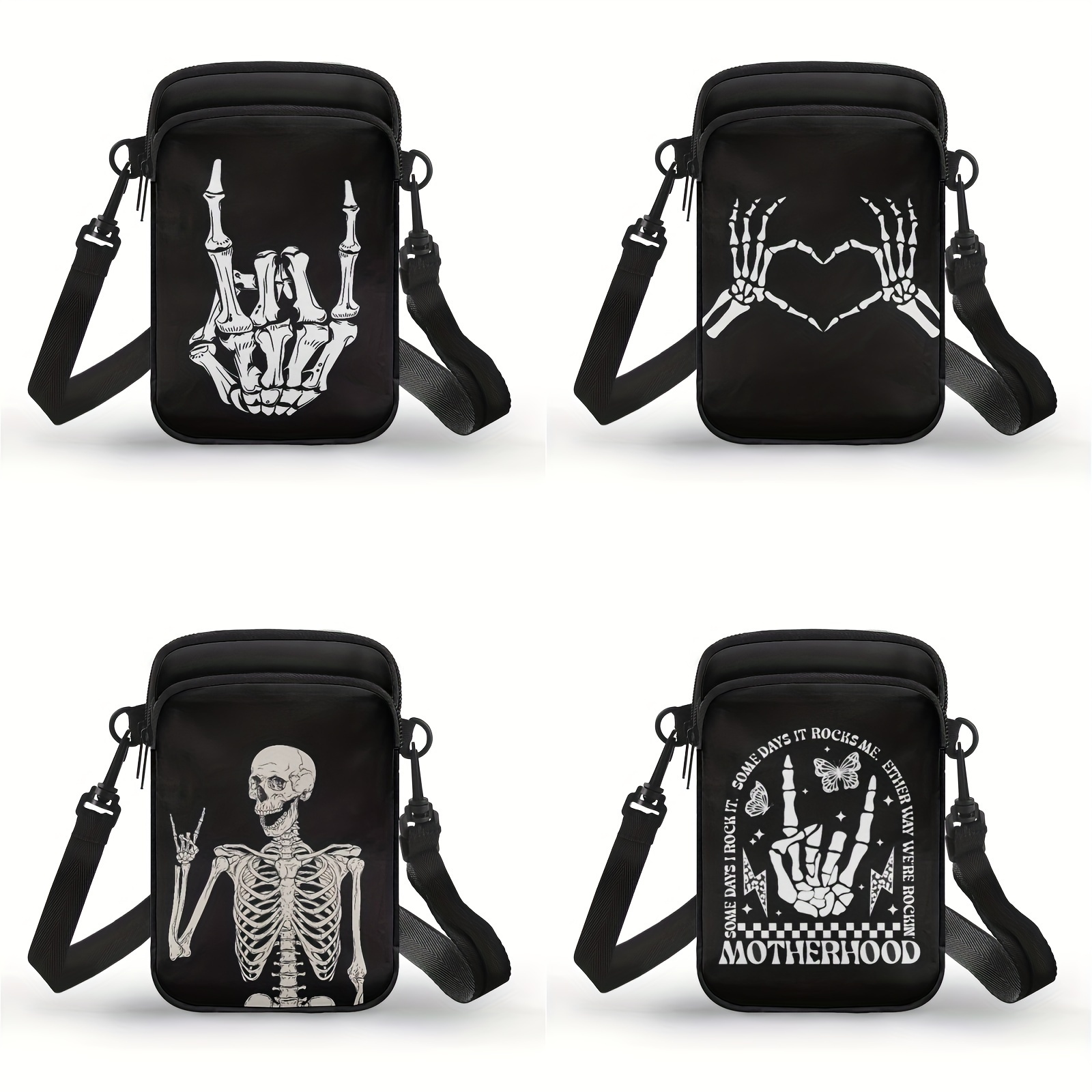 

Spooky Halloween Night Gothic Skull With Fingers Daily Zippered Shoulder Small Phone Purse With Double For Celebrations