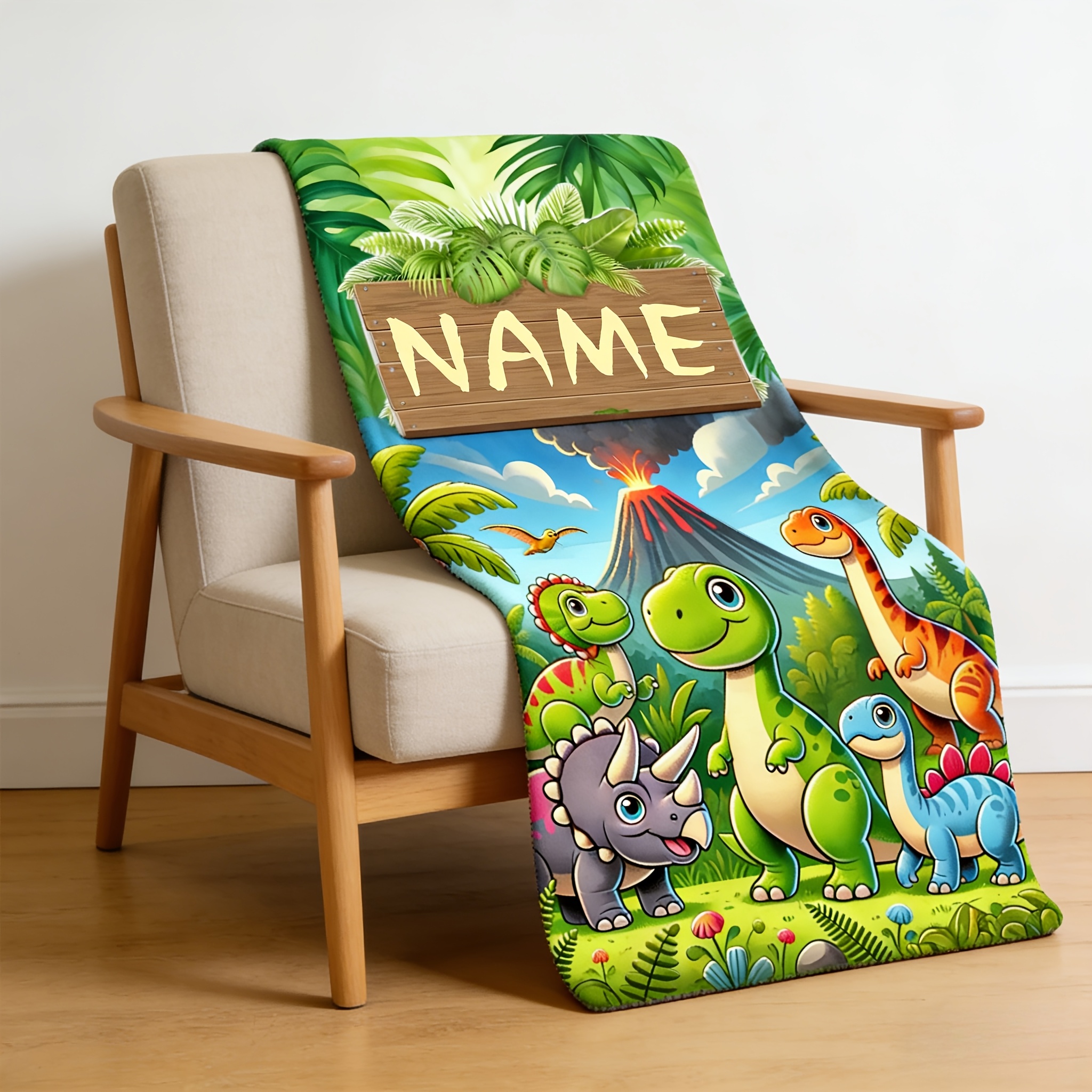 Personalized Dinosaur Flannel Blanket, Customizable with Name