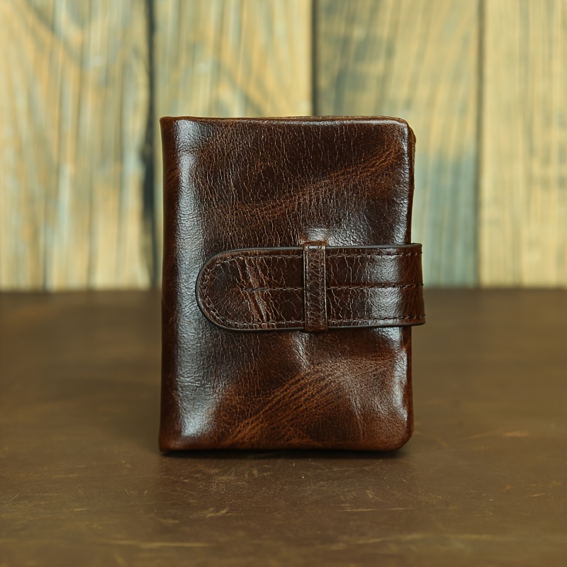 

Compact Lightweight Top Layer Cowhide Wallet, Retro Style Distressed Oil Wax Wallet With Multiple Card Slots