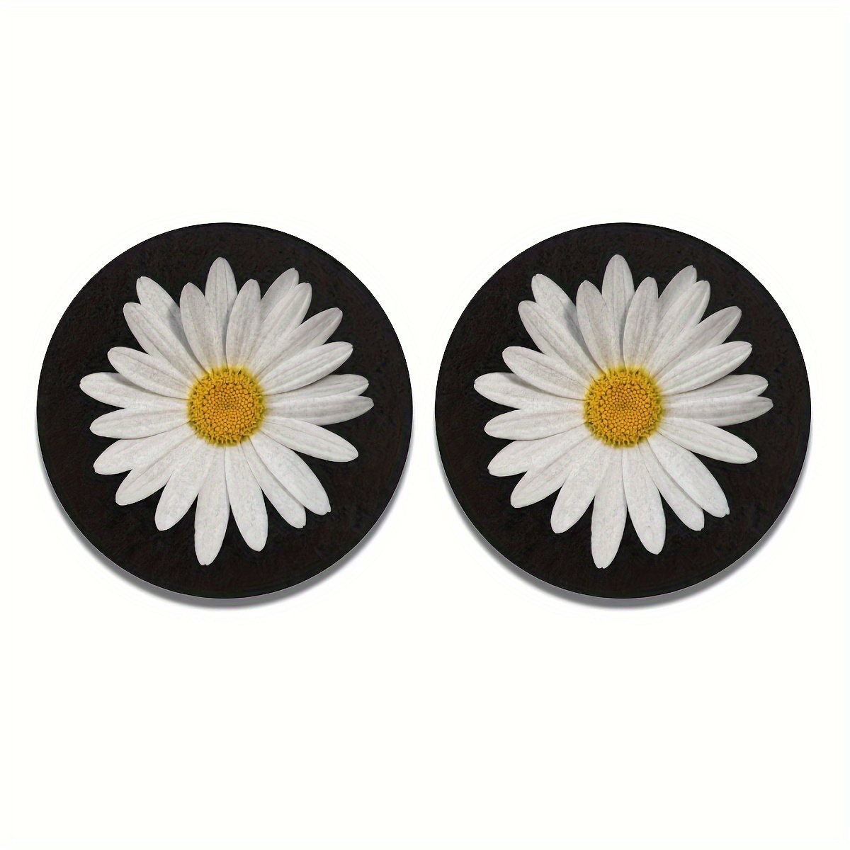 TEMU 2pcs Daisy Flower Absorbent Car Cup Holder Coaster Mats, Car Interior Accessories For Women, Water Cup Coasters For Car Vehicles & Home Desk