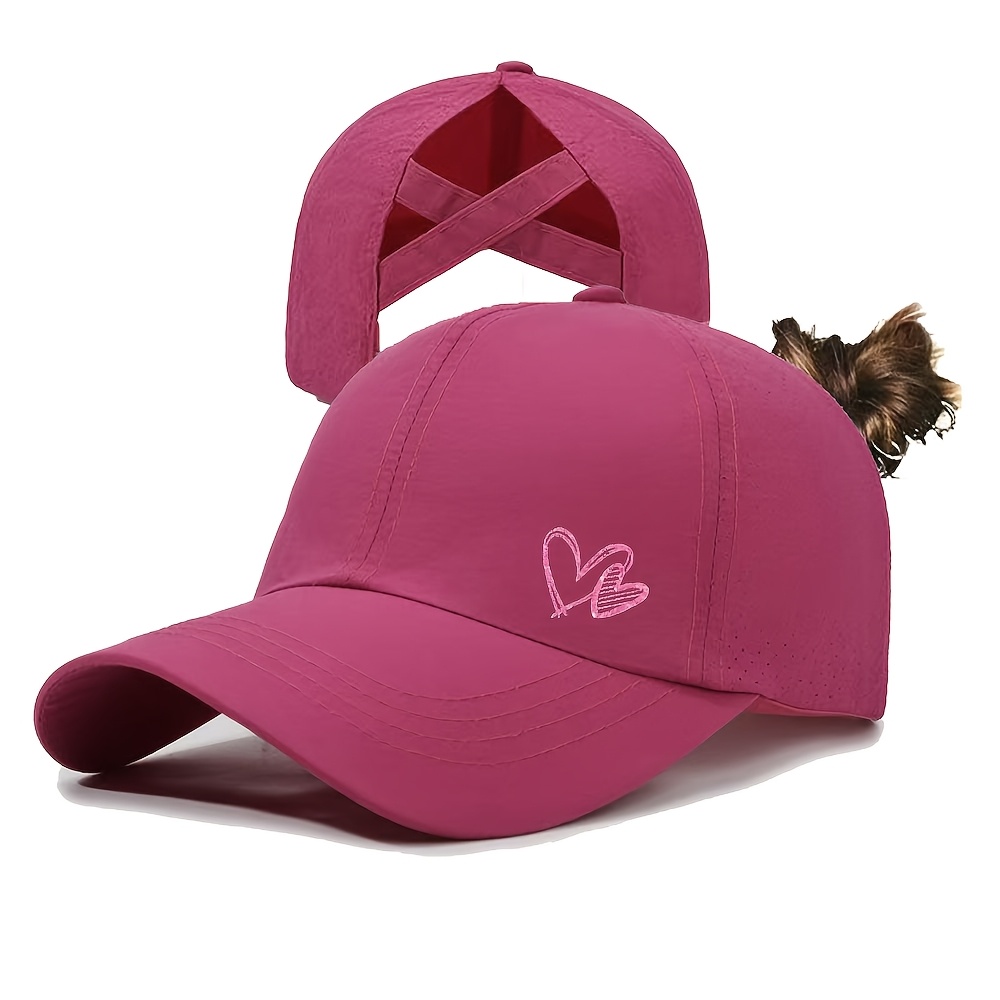 TEMU 1pc Unisex Multi-scene Crown Heart Wearing Ponytail Hole Baseball Cap, Summer Breathable Mesh Outdoor Leisure Hat, Outdoor/fitness/daily