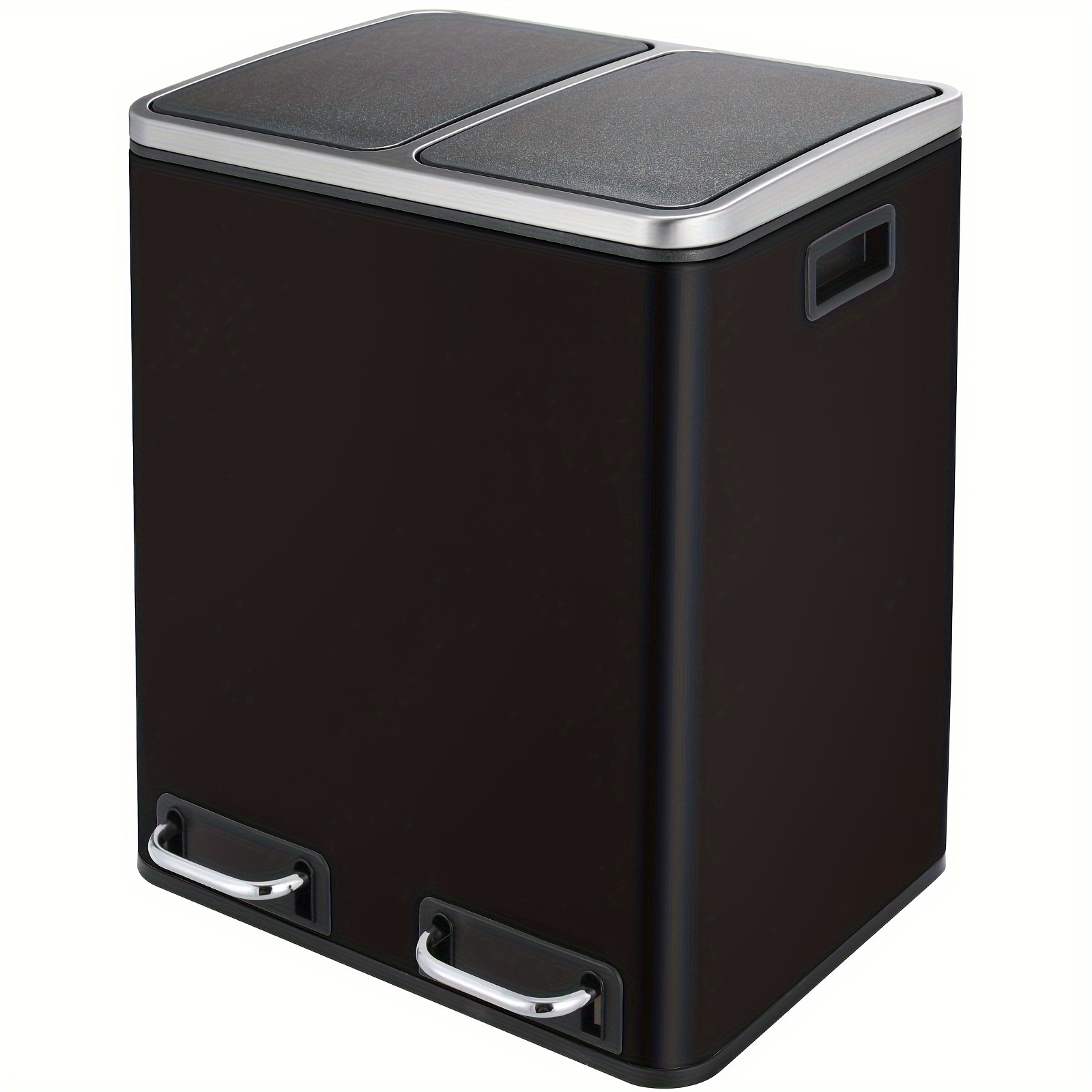30l Two-compartment Kitchen Trash Can, 15l Capacity Per Compartment, Metal Trash Can With Pedal, 2 Removable Plastic Bins, Soft Lid, And Recycling Bin