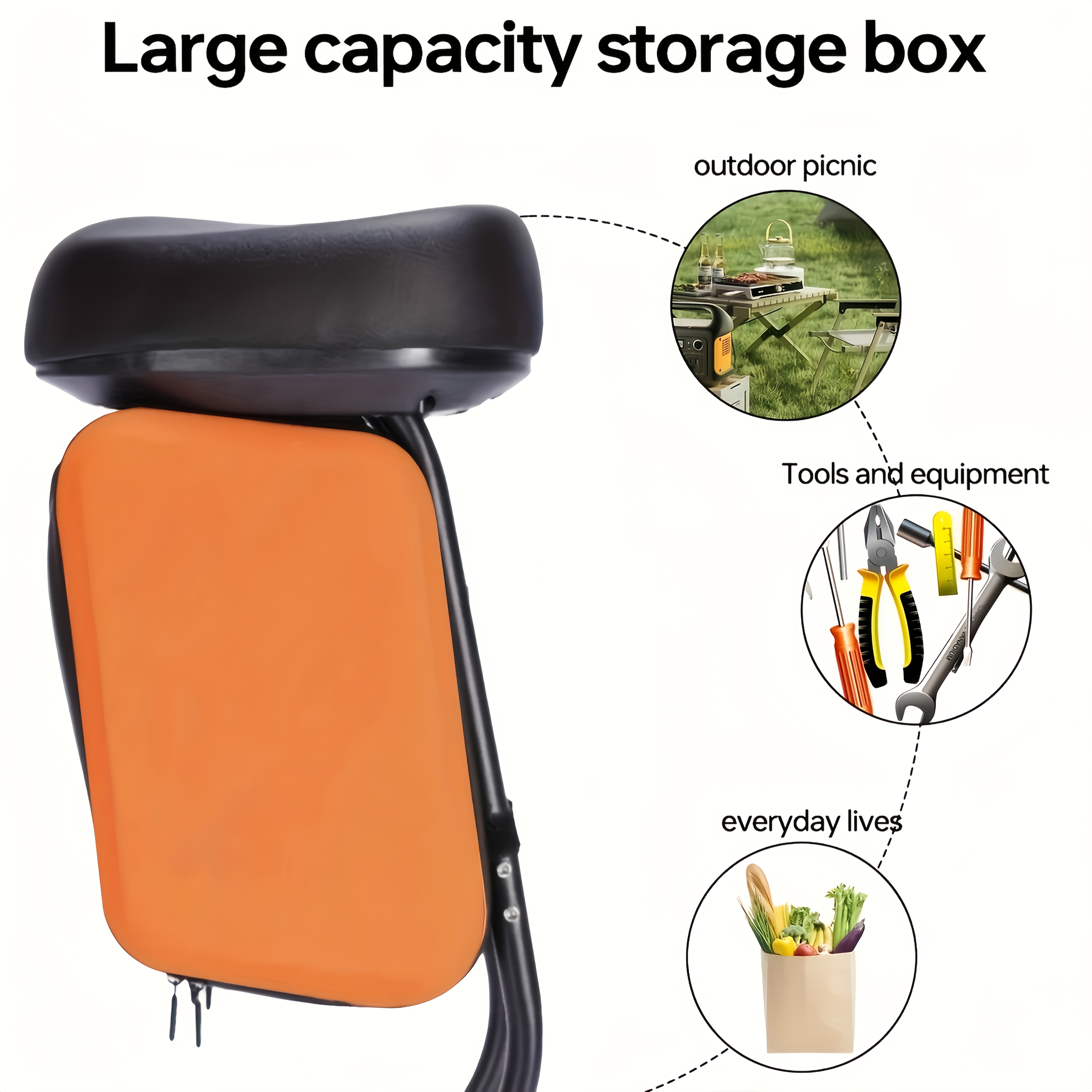 electric scooter seat with storage box - detachable cushion, rear luggage rack, multi-functional accessory for commuting and delivery, iron material, orange/black, commuter scooter seat | sleek scooter seat | durable , scooter accessories, without battery Product details 4