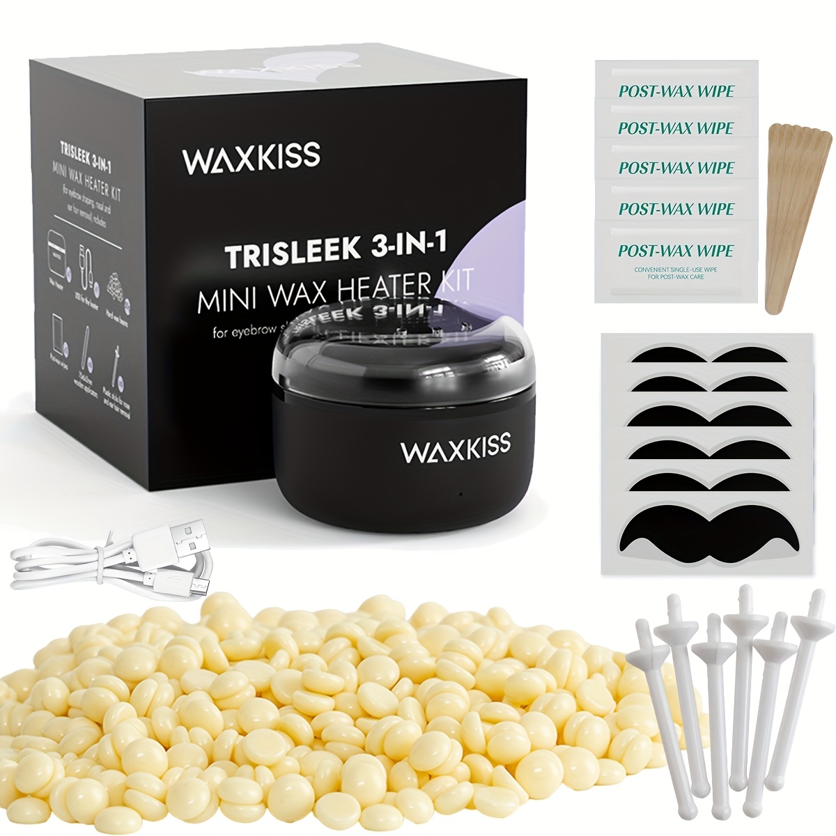 Waxkiss 8ml Wax Warmer, Usb Hair Removal Kit, Mini Epilator, Eyebrow Wax Kit, Hair Remover, Ear Hair Waxing, Hair Removal, For Men And Women