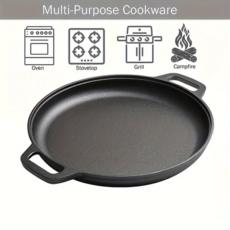 1pc cast iron pizza pan   for cooking baking grilling   long lasting   heating and versatile kitchen cookware details 0