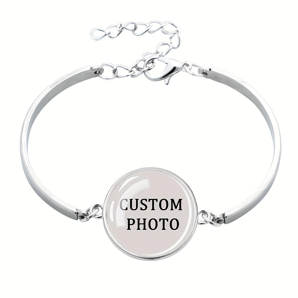 Image of Customized Time Gem Glass Curved Strip Bracelet Adjustable Customized With Any Picture, Photo Suitable For Festival Gifts And Daily Wear