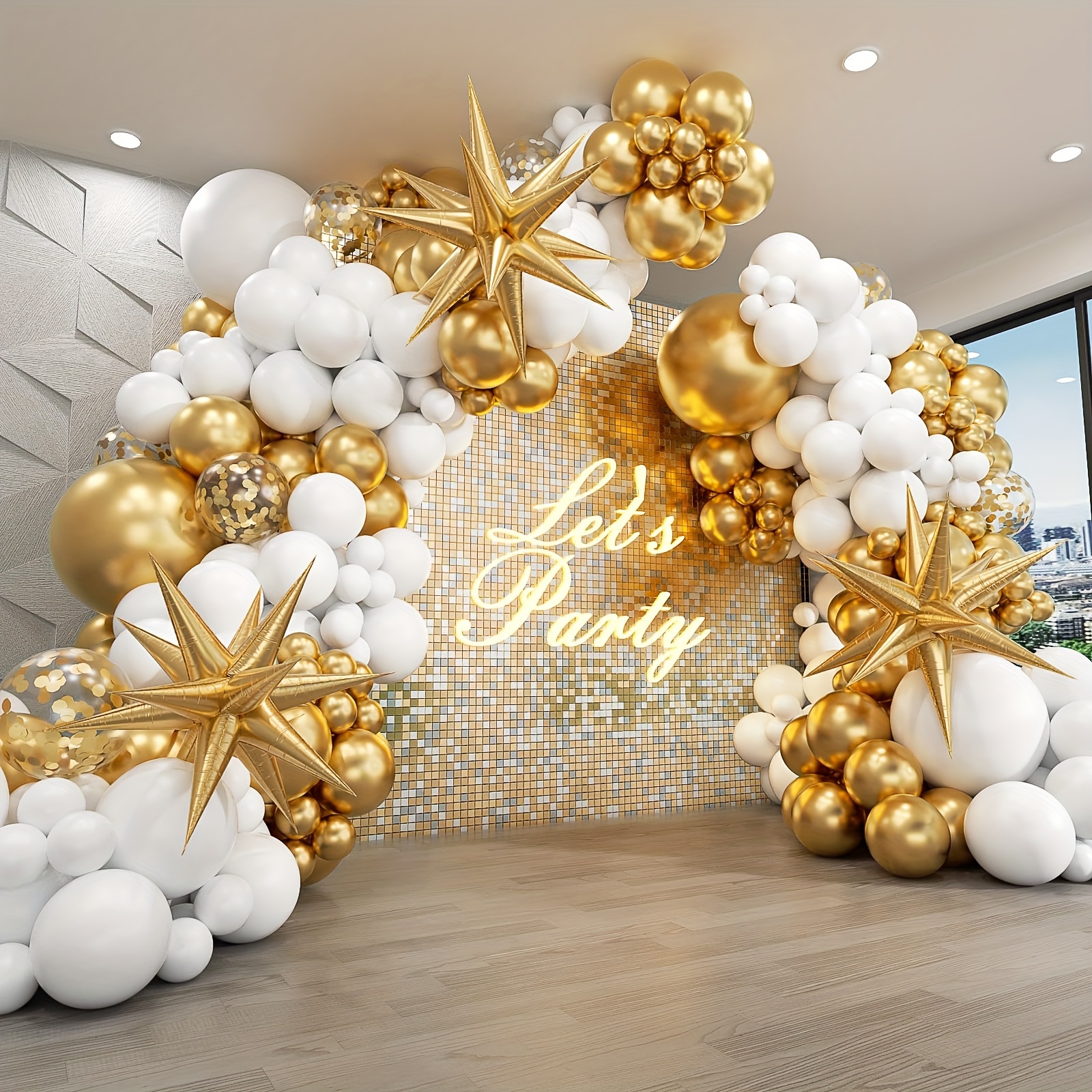 

125-piece White & Lustrous Balloon Arch Kit With Starlight Accents - Perfect For Weddings, Engagements, Bridal Showers & Anniversary Festivities