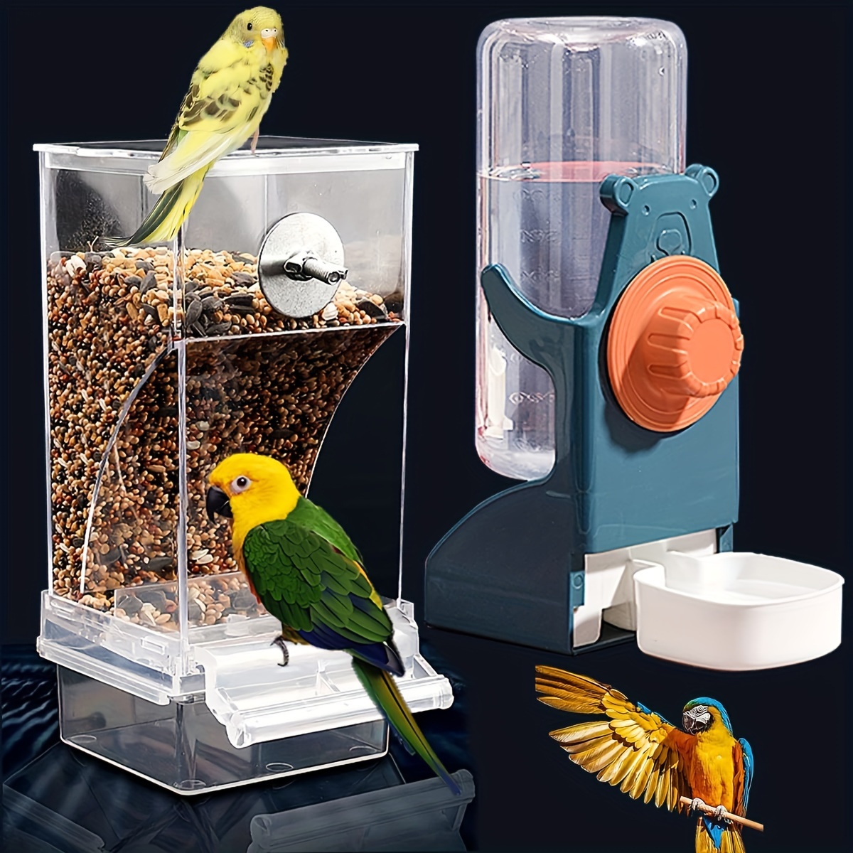 

Automatic Parrot Feeder & Water Dispenser Set (1 Or 2 Pcs) - Non-electric, Durable Abs, Easy-clean Cage Accessory For Small Birds Like Parakeets And Canaries