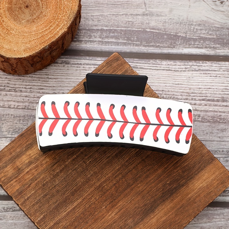 

Baseball Stitch Design Pu Leather Hair Claw Clip - Minimalist Oblong Hair Accessory, Casual Sport Style, Large Fashionable Grip For Teens And Adults, Perfect Gift For Birthdays - 1 Piece