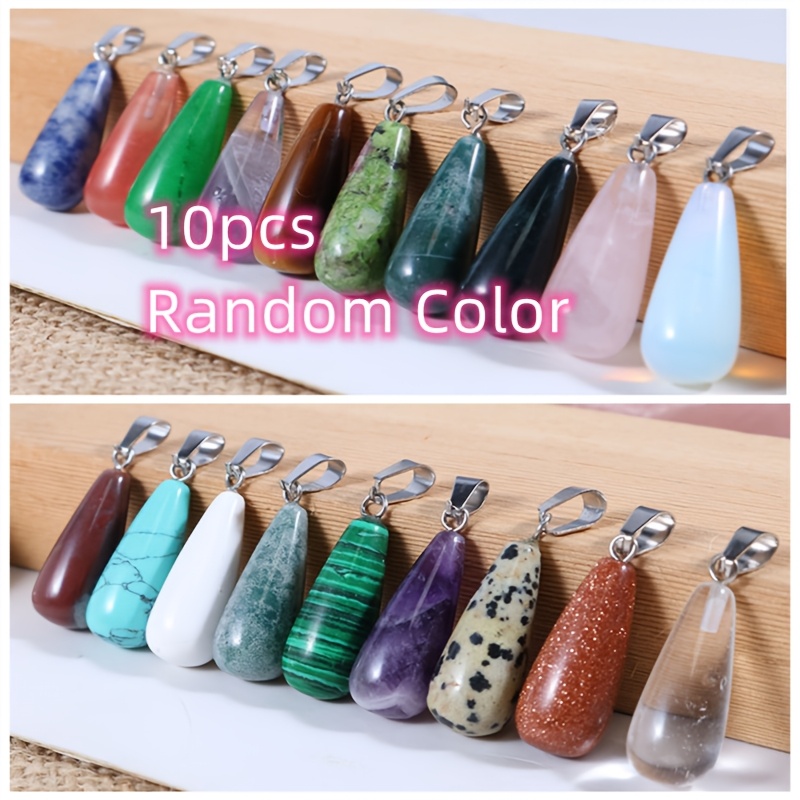 Image of 10pcs Fashion Random Stone Green Aventurine Tiger Eye Water Drop Beads Pendant Necklace Charms For Jewelry Making Gifts